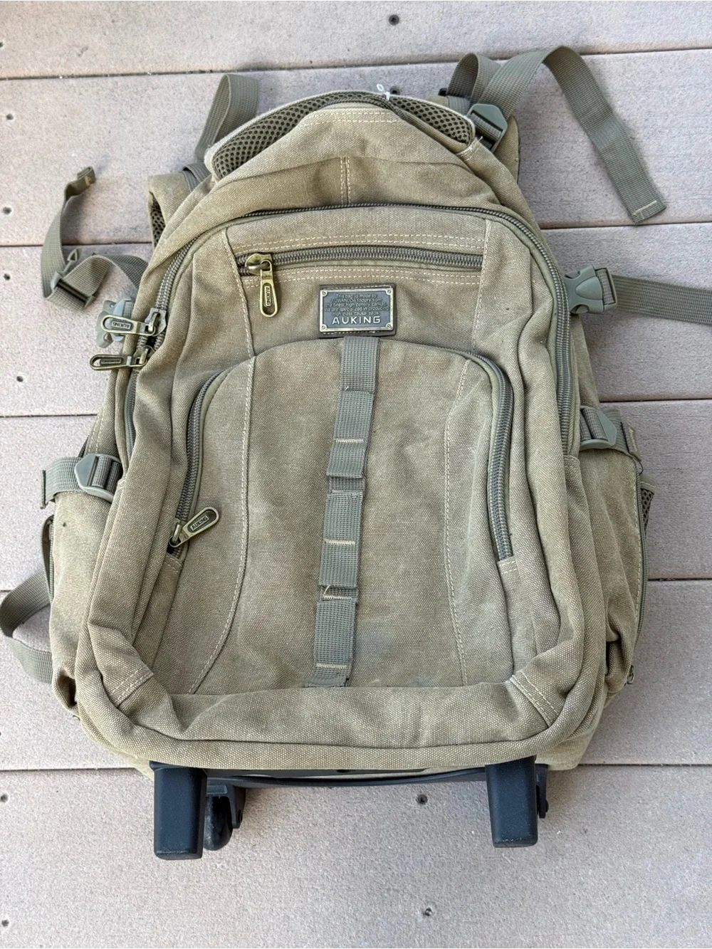 Olive Green Canvas Travel Backpack for Men AOKING